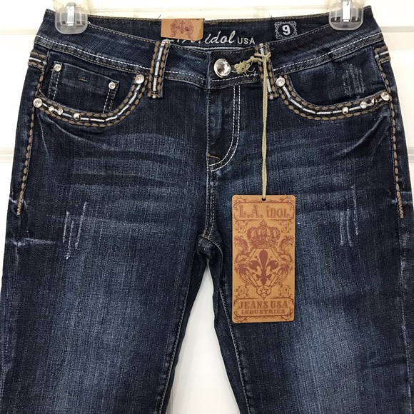 L.A. Idol Capri Jeans Rhinestone Jeweled Embellished Embroidered Ladies 9 New - Picture 4 of 12